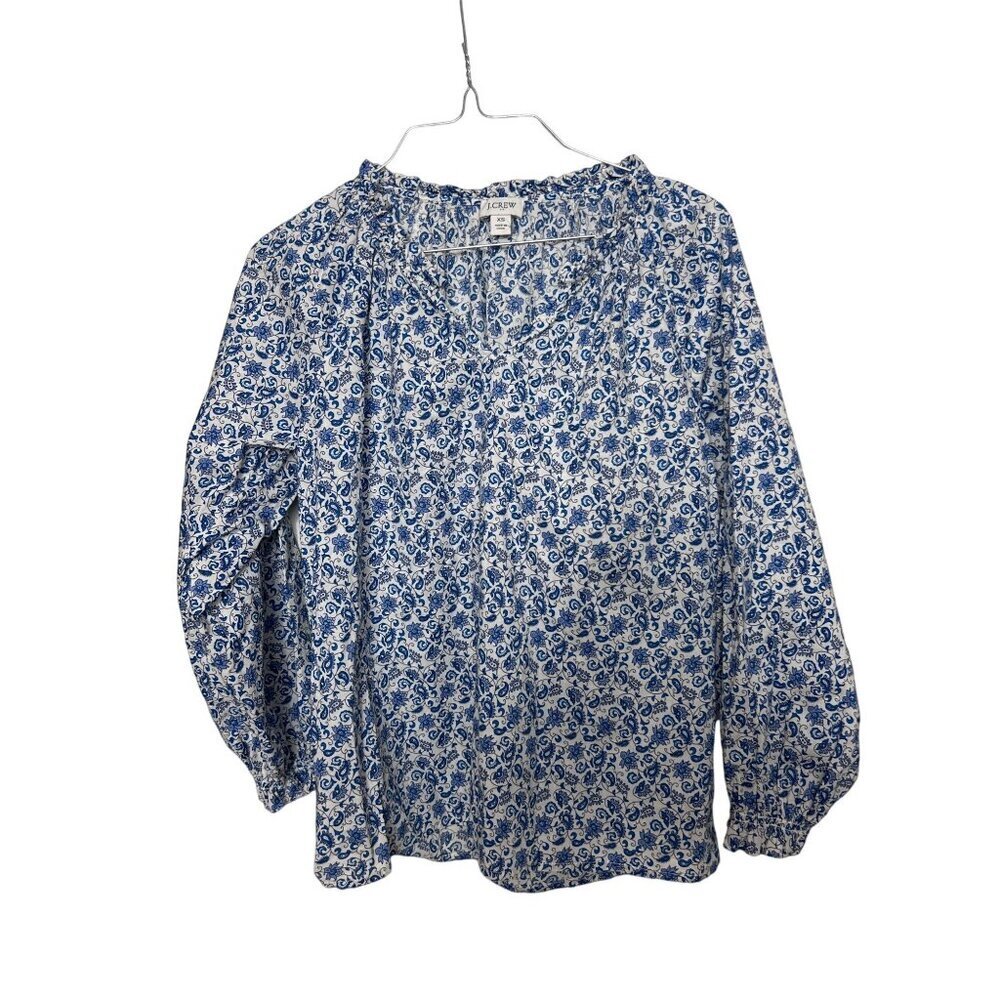 J. Crew Blue Paisley Floral Blouse XS Re-Imagined Top